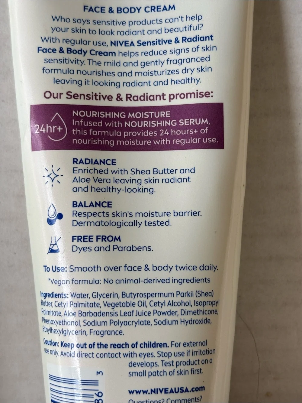 NIVEA Sensitive & Radiant Face & Body Cream 6.8 Oz Shea Butter & Aloe Lot of 3